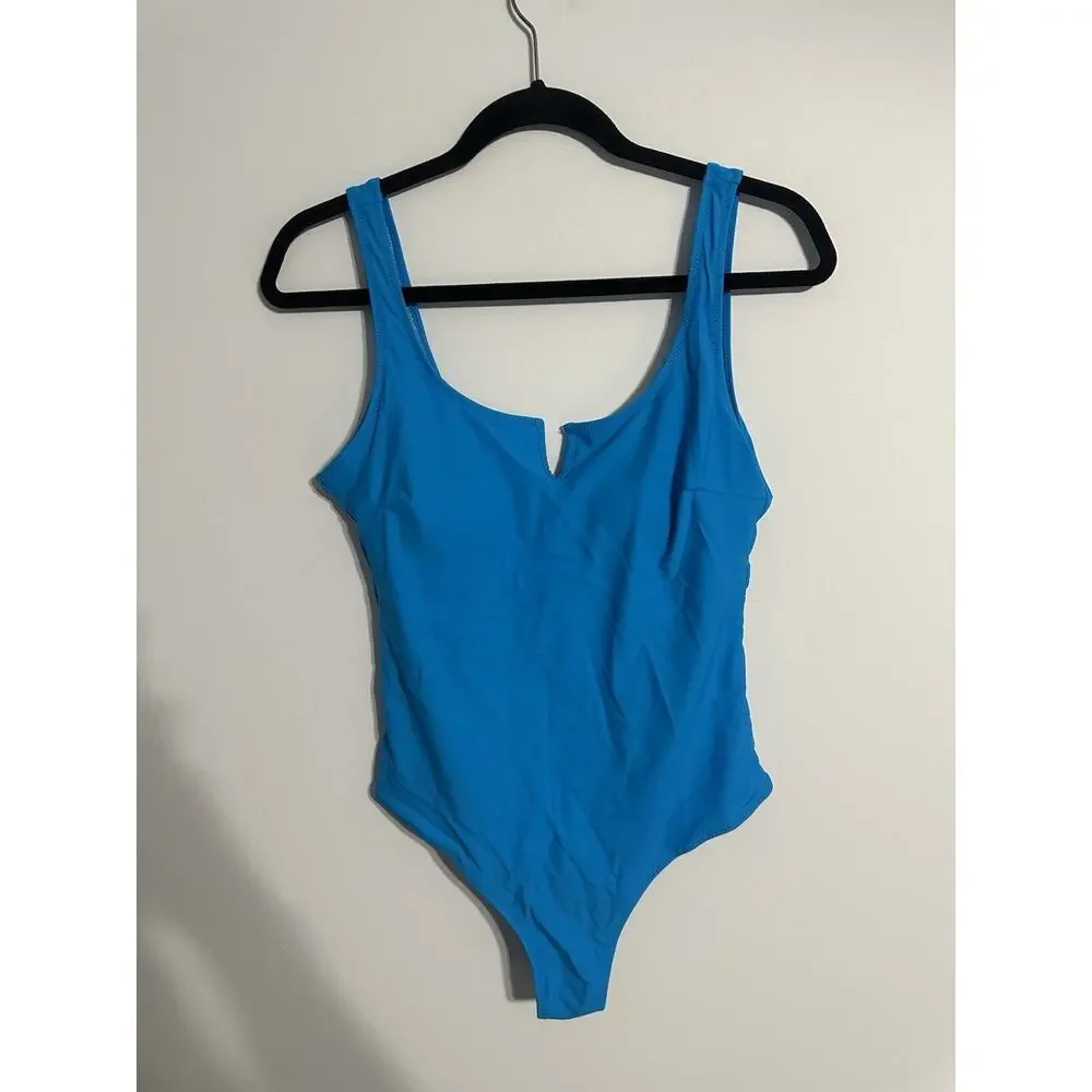 Catalina One Piece Swimsuit Women L Blue Scoop Neck Cutout